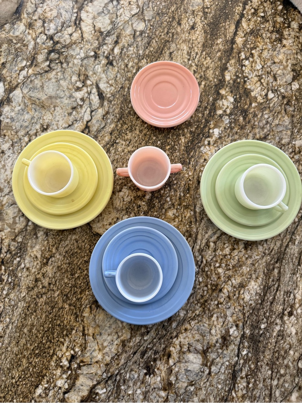 Vintage Mini Kids Pastel Porcelain Tea Cup and Saucer Set - Yellow, Green, Blue